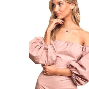 LULUS Feel the Love Mauve Off-the-Shoulder Puff Sleeve Midi Dress S